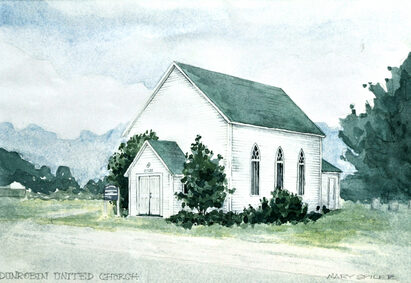 drawing, pen and ink, watercolour, church