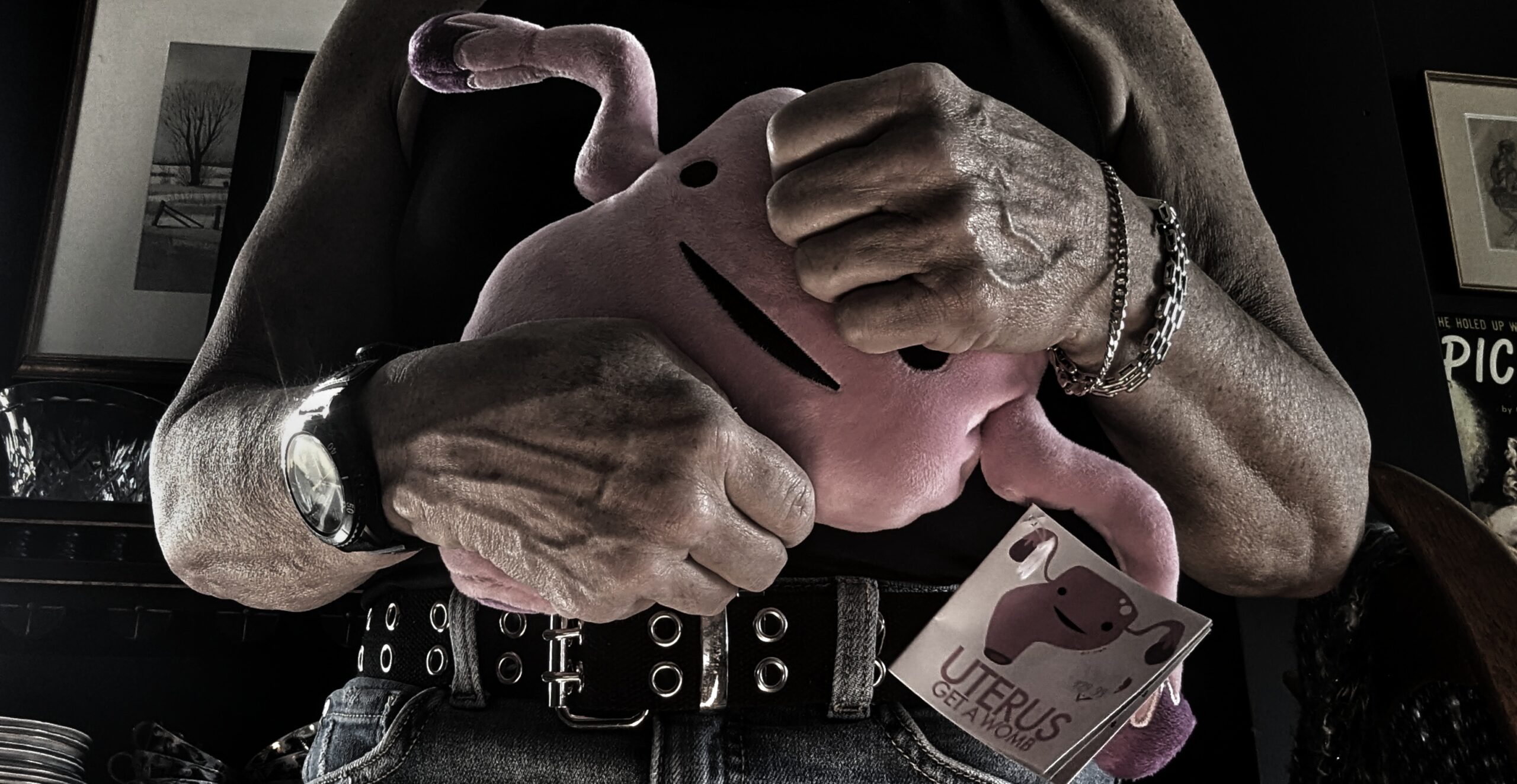 hands gripping a stuffed uterus