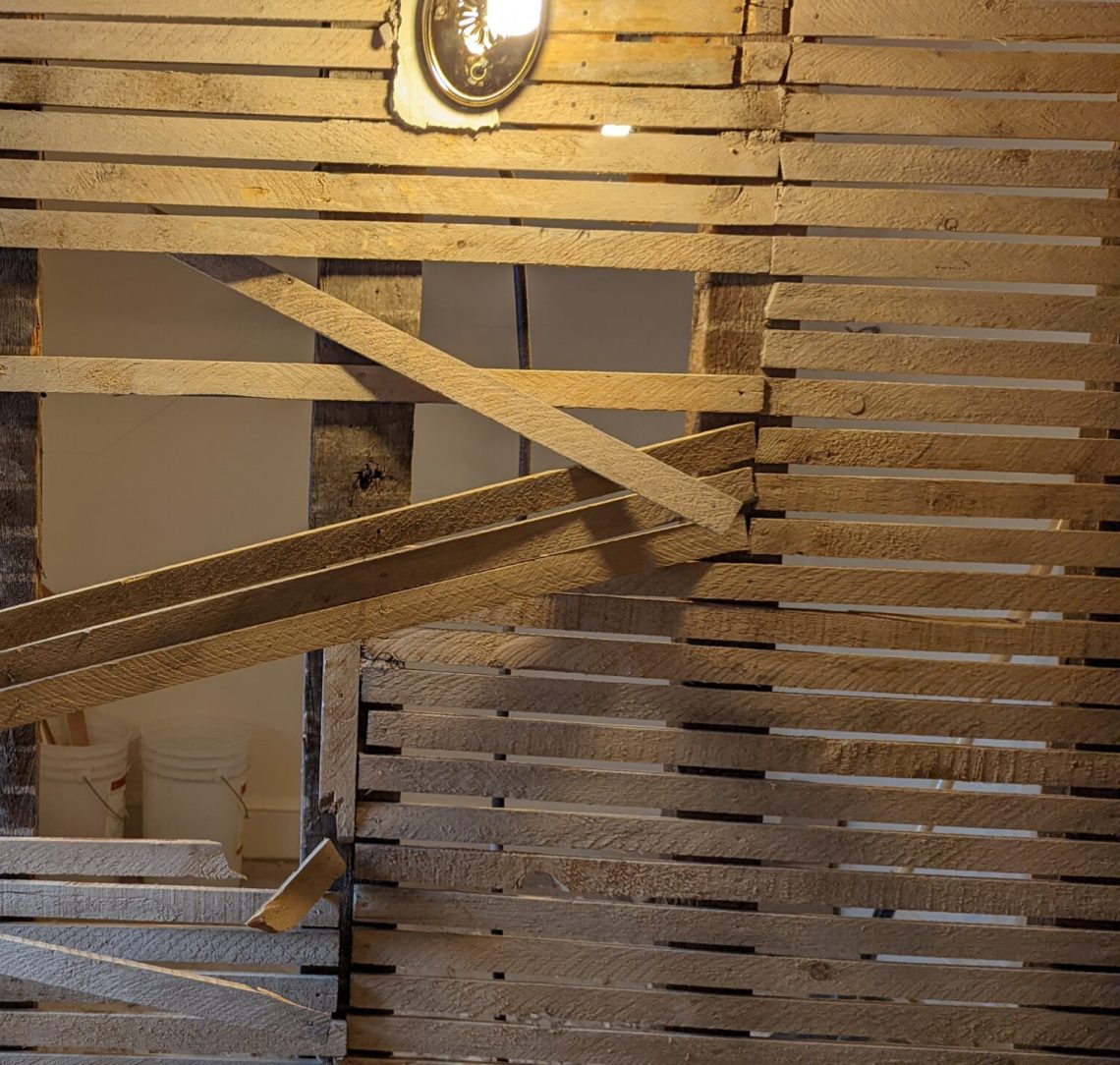 Old wood lath wall about to be torn out