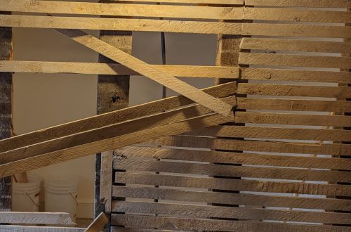 Old wood lath wall about to be torn out