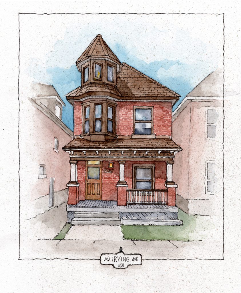 watercolour house portrait of a Hintonburg home 