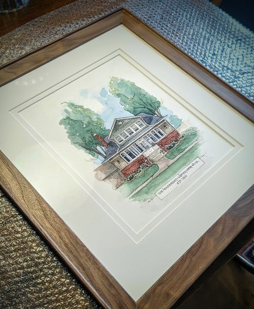 Framed watercolour house portrait